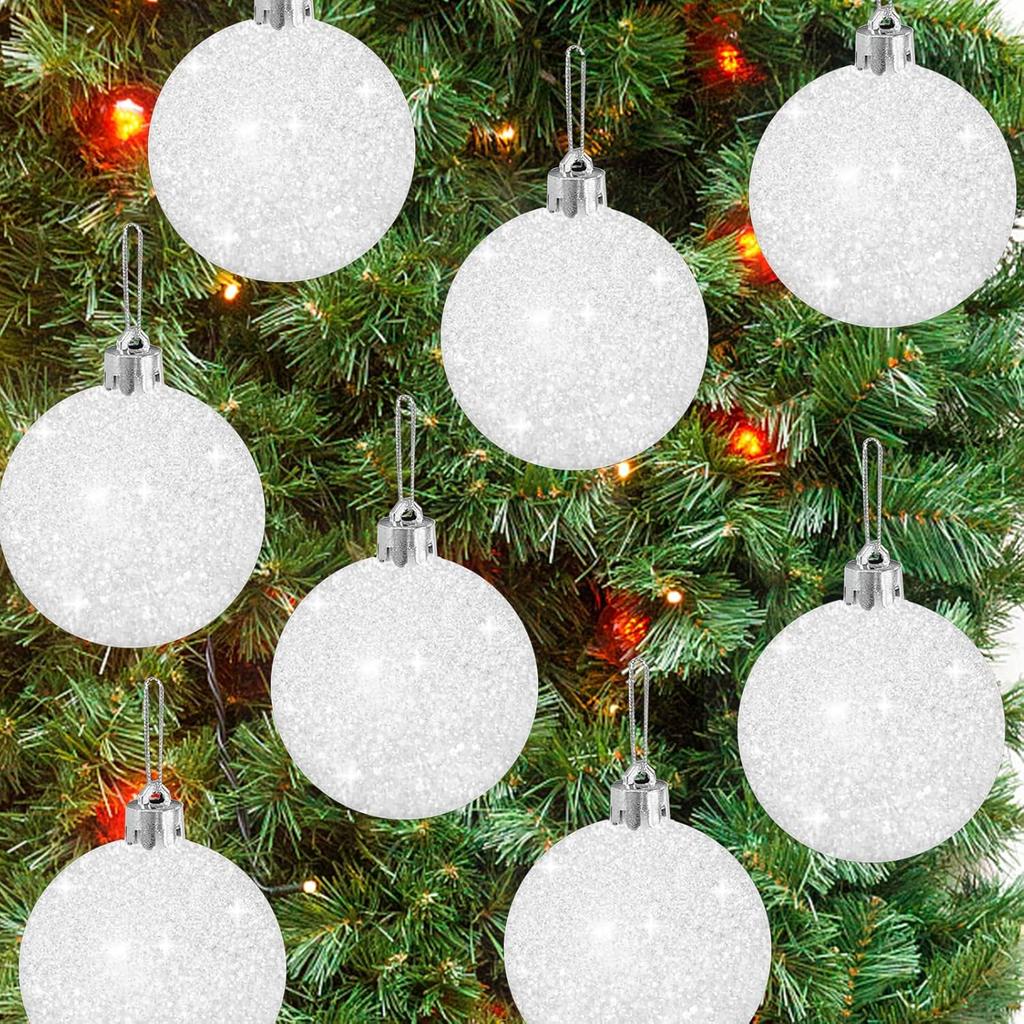 24-Piece 6cm/2.36-Inch White Glitter Snowflake Christmas Ball Ornaments & Shatterproof Tree Hanging Trinkets