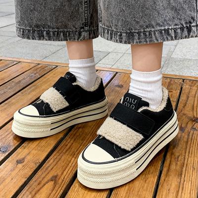 Женские зимние ботинки большого размера на липучке с мягкой подошвой, теплые меховые, в стиле пэчворк, ботильоны до щиколотки на подкладке, нескользящие, для пеших прогулок, спортивные, хлопковые