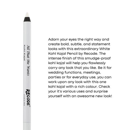 Recode All That She Wants Белый матовый карандаш Kohl Kajal | 1,20 г | Стойкость 14 часов | Водостойкий и неразмазывающийся карандаш Kohl | Эффект скольжения одним движением
