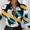 Women's Spring and Autumn Long Sleeve Jacket Lapel Button Loose Printed Shirt