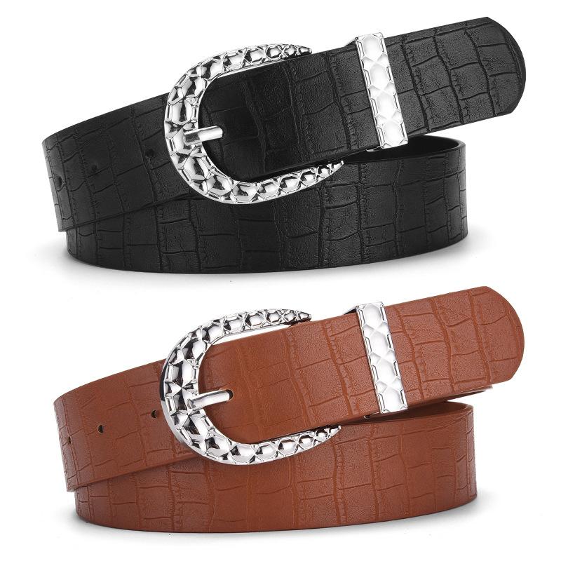 Silver Oval Button Design Women's Belt Casual Simple Design Jeans Accessories Girdle Girls High Quality Pu Leather Waistband