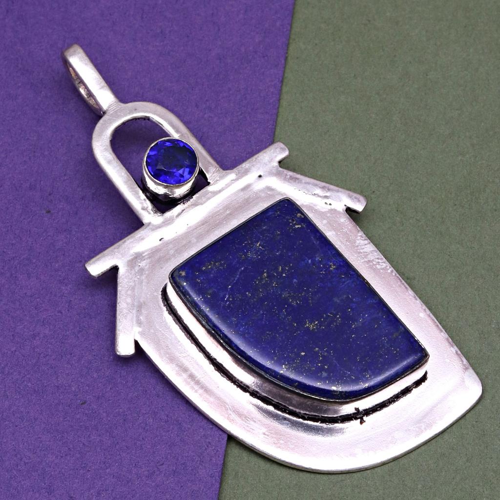 Pendant Lapis Lazuli Silver Jewelry 2.5" Gemstone Handmade Sterling Silver