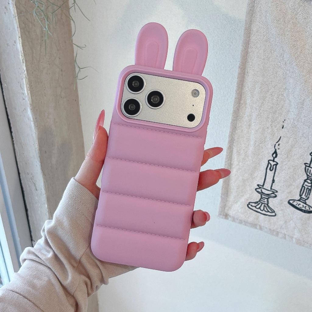 Силиконовый чехол с ушками кролика для iPhone 17 Pro Max и Apple 16 Pro - Ударопрочный чехол
