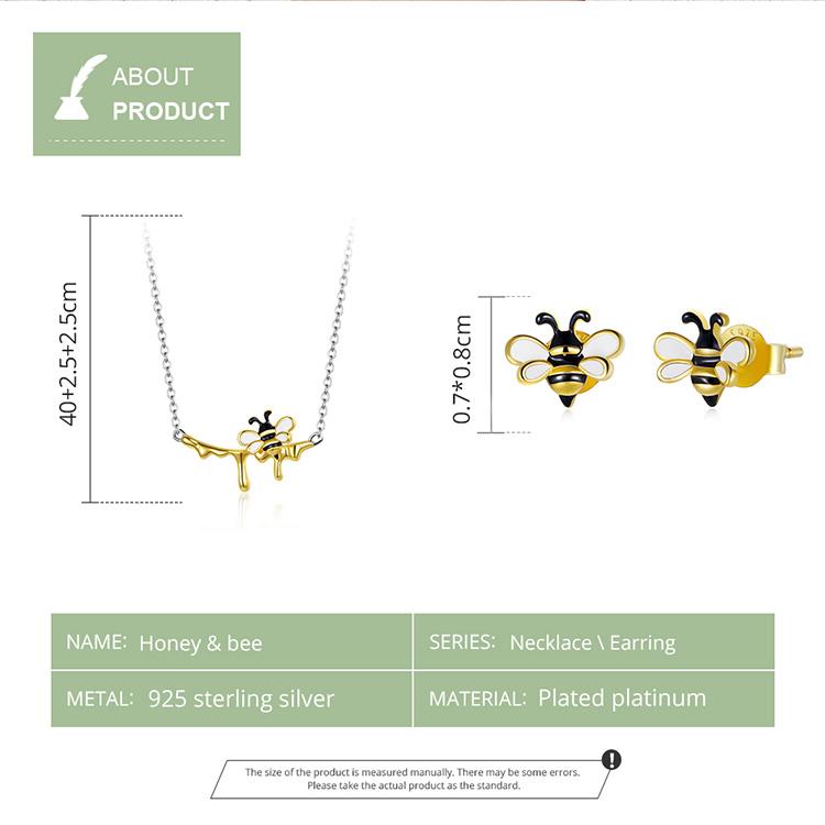 BAMOER, стерлинговое серебро 925 пробы, эмаль, шмель и сладкий мед, блестящее ожерелье и серьги-гвоздики для женщин, модный комплект ювелирных изделий