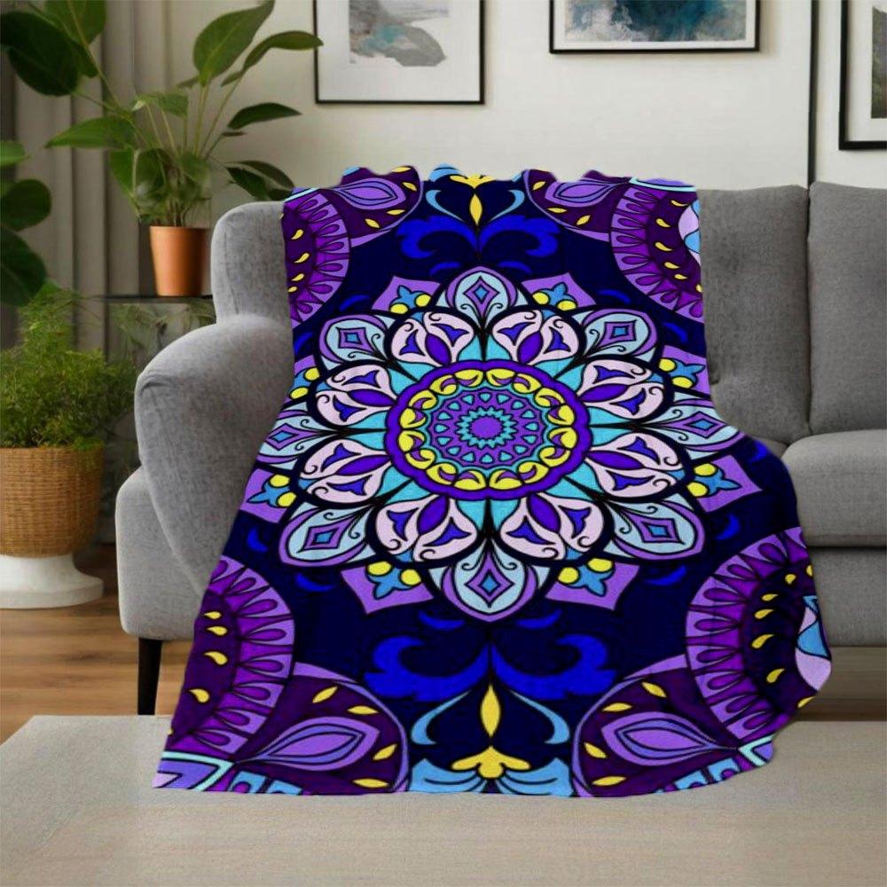 "Vibrant Mandala Patterned Fabric - Bohemian Style Decorative Material"Blanket Flannel Throw Blanket for Sofa, Bed, Travel, Camping, Office,