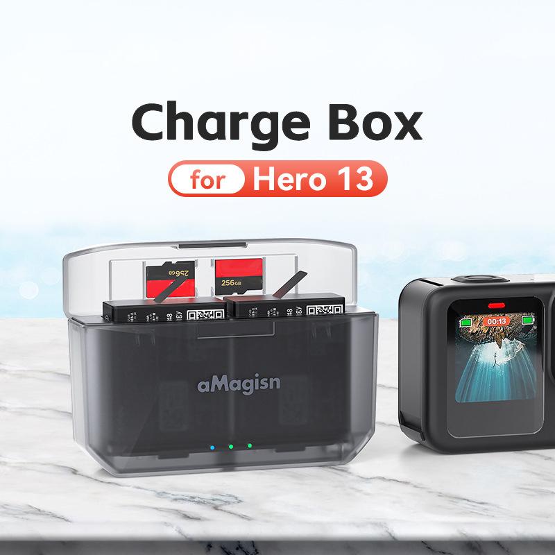 AMAGISN Camera Battery Fast Charging Box for GoPro Hero 13/12/11/10/9 Memory Card Storage Case