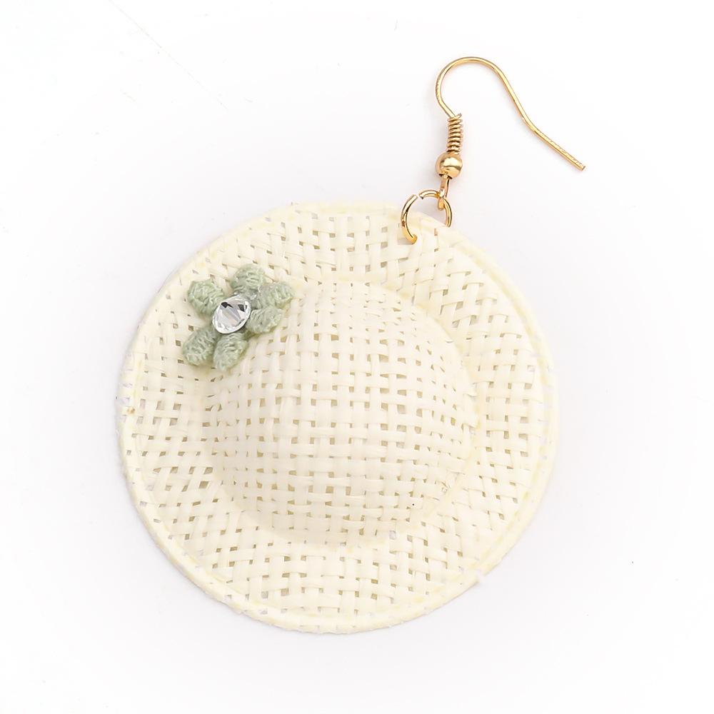 Creative Summer Korean Rattan Weave Flowers Straw Hat Ear Hook Fairy Earrings Accessories