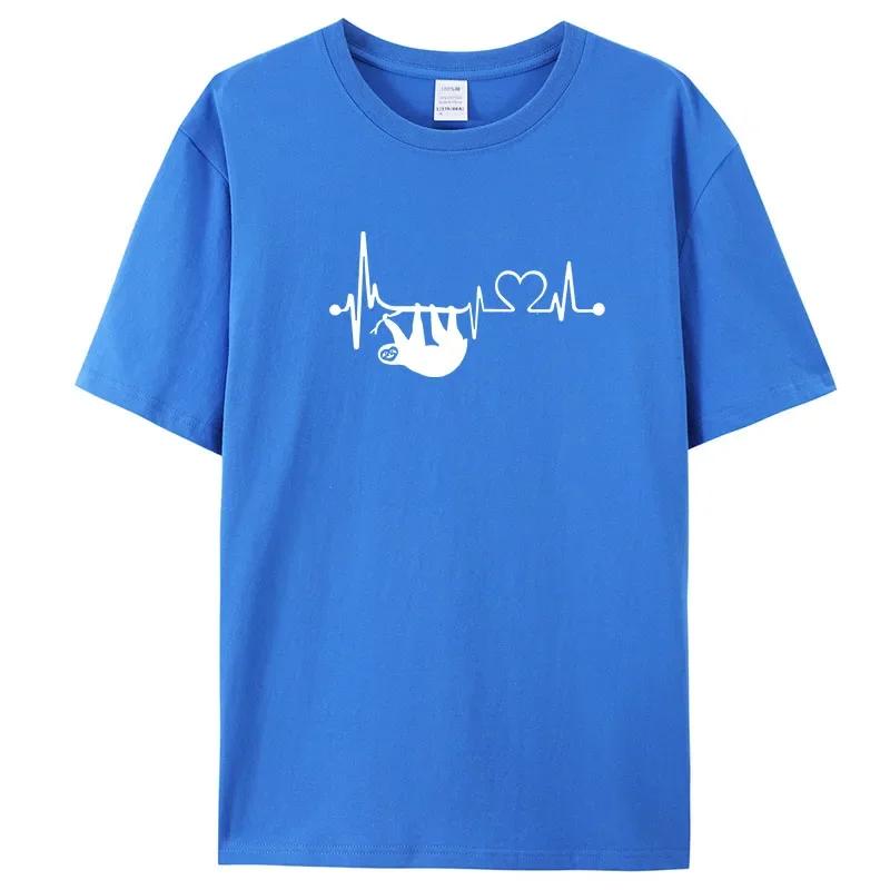 Высококачественная хлопковая футболка большого размера, мужская модная свободная летняя женская футболка с короткими рукавами, топ с принтом «Ленивец»