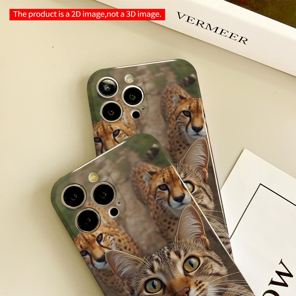Cheetahs Chase Tabby Cat Selfie All inclusive film hard phone case, compatible with iPhone 18 Pro Max 17 16 15 14 13 12 11