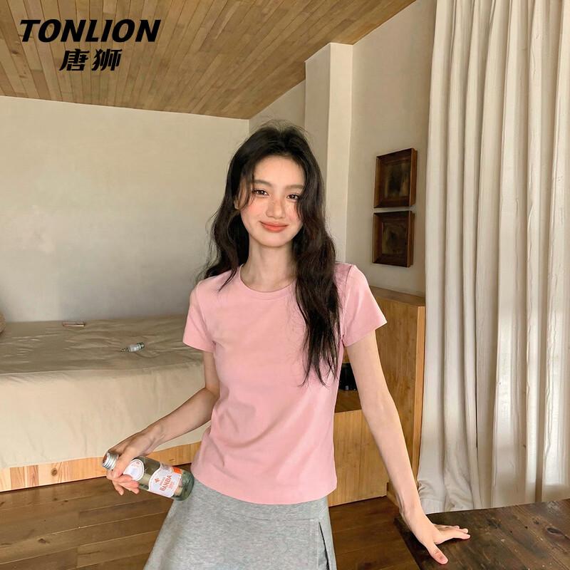 Женская однотонная облегающая футболка с коротким рукавом TonLion