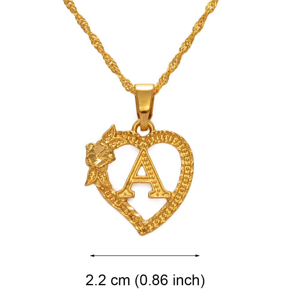 Anniyo 1Piece / A-Z Heart Letters Pendant Necklaces For Women Girls Charm Flower Initial Jewelry Alphabet Chains African #232706