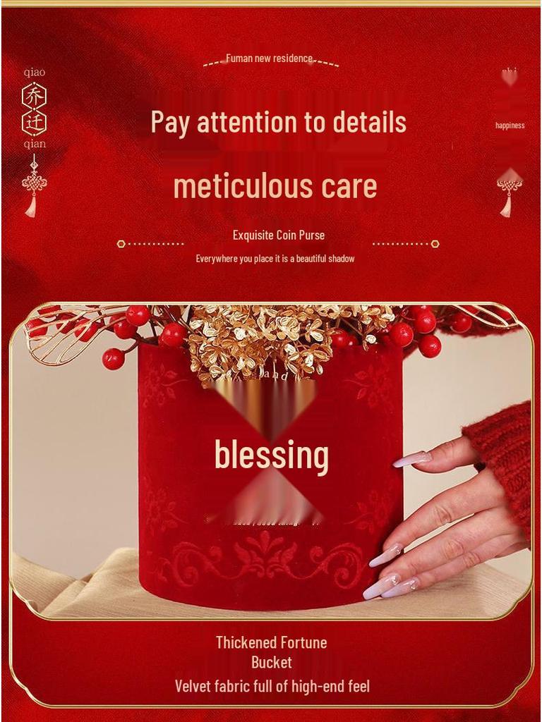 Korean Style New Year Housewarming Ornament: Plush Flower Fortune Bucket for Living Room