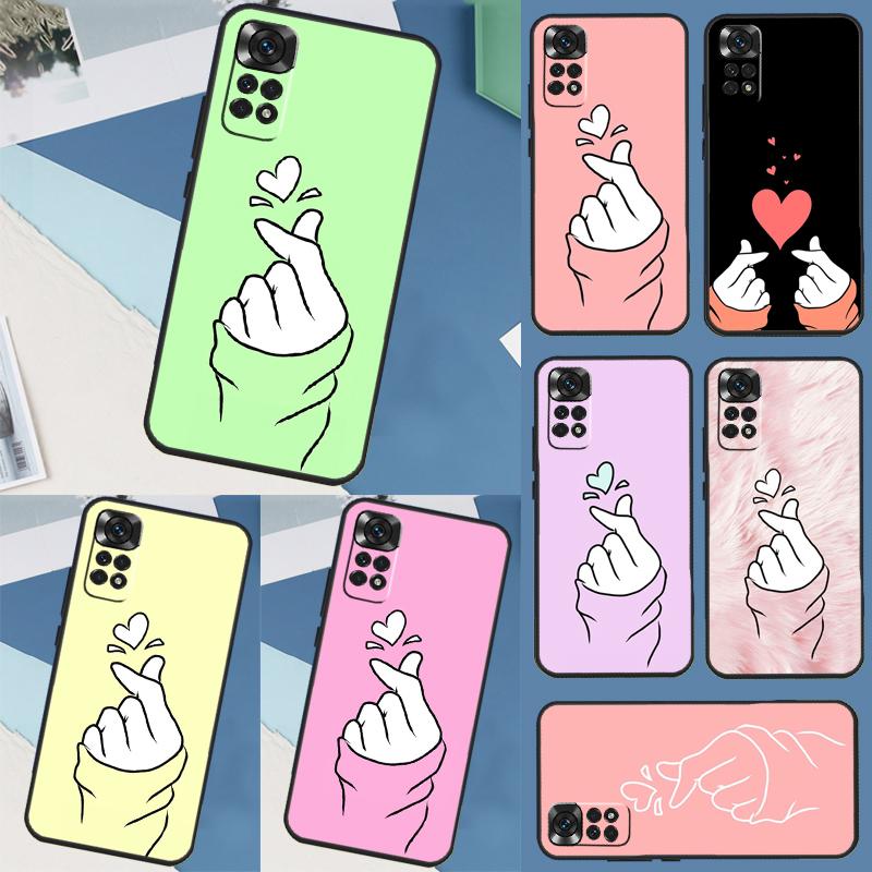 Kpop Hand Finger Heart Phone Case For Xiaomi Redmi Note 11 10 9 8 12 Pro Turbo 9S 10S 11S 12S 9A 9C 10C 12C Cover