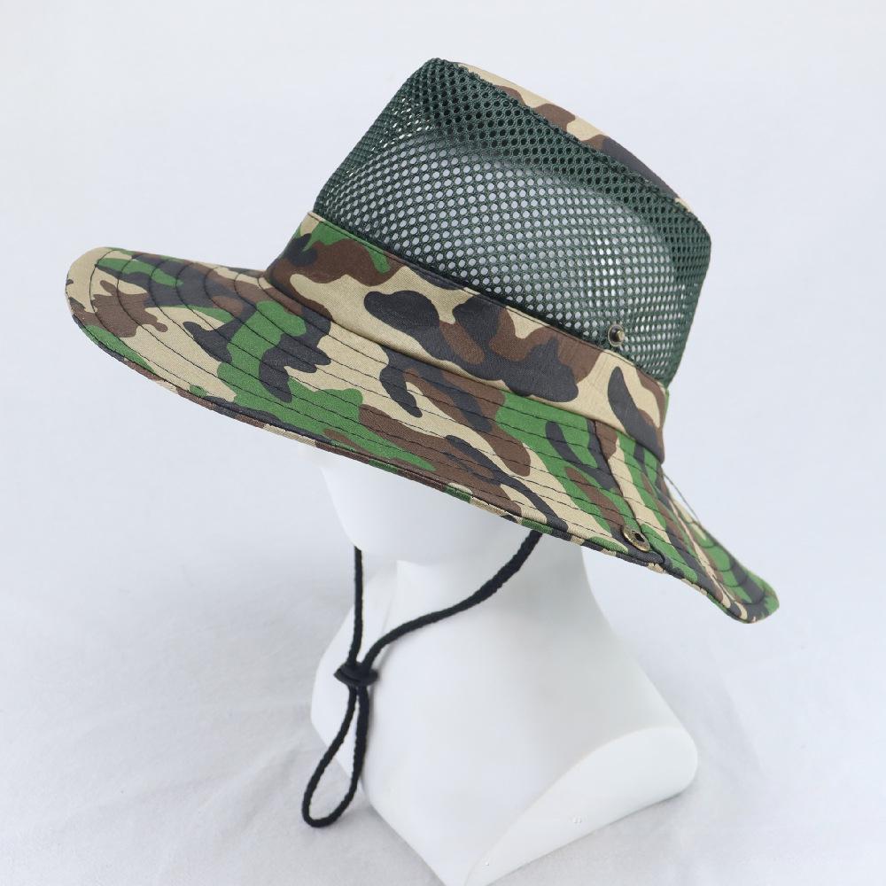 Camouflage Sun Hat for Men Summer Big Eave Sunshade Hat Outdoor Sport Climbing Hat Fishing Caps for Men Foldable with Buckle