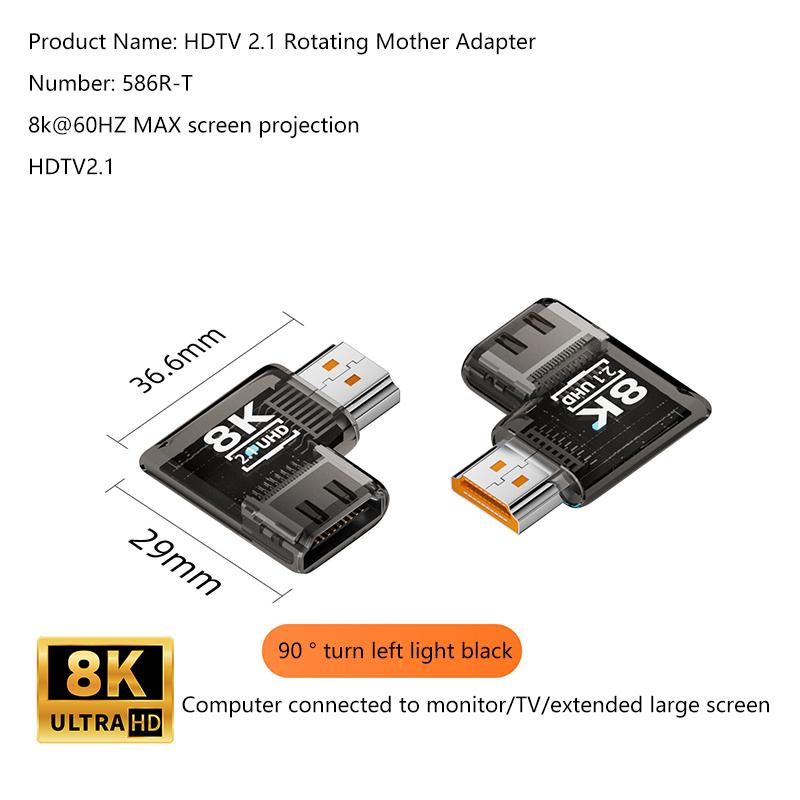 HOT! 2.1 Male To Female Adapter 8K@60Hz Male To Female Connector Up Down Angle 90 270 360 Degree For HDMI Cable PC Laptop HDTV