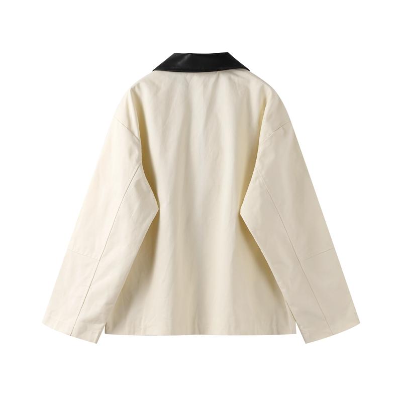 Contrast Casual Women's Jacket Full Sleeve Single Breasted Lapel Female Coats  Autumn Fashion Pockets Loose Lady Outwears