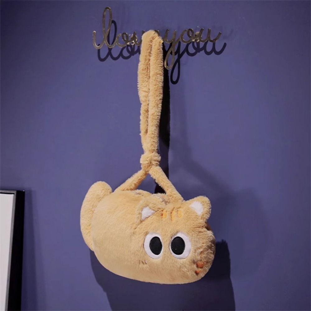 Мягкая плюшевая мультяшная сумка через плечо в виде кошки, большая вместимость, плюшевая игрушка-кукла в виде кошки, сумка для косметики