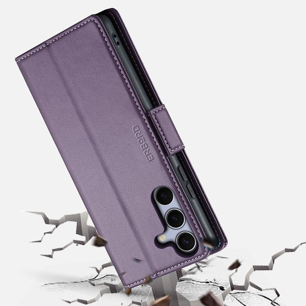 Samsung Galaxy S25 FE Case, ERBORD Glossy Litchi, Wallet Flip, Purple