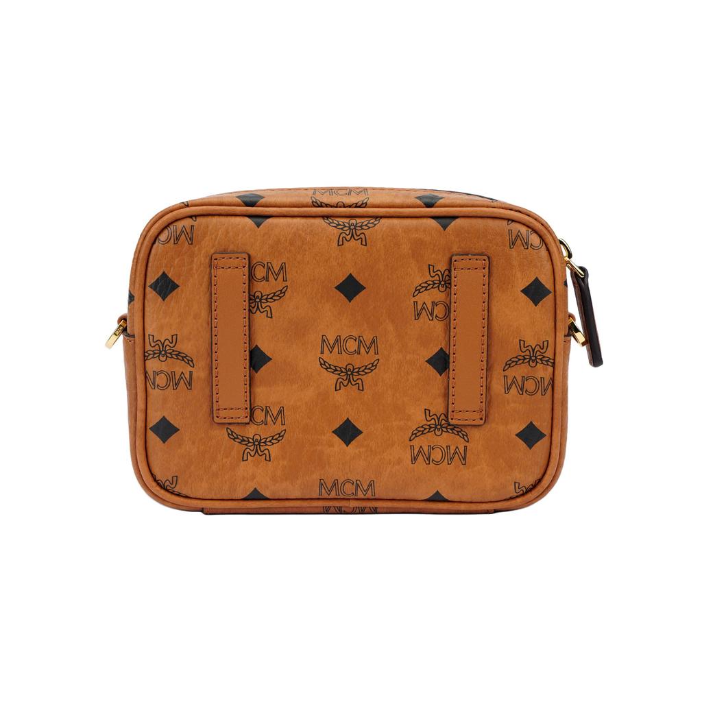 MCM Cognac Visetos Monogram Crossbody Camera Bag with Dual Zip Compartments for Daily & Casual Use