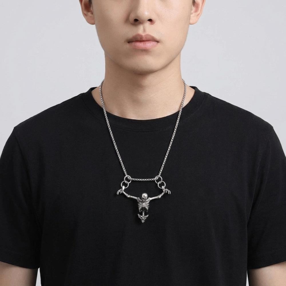 Gothic Men Necklace Zinc Zinc Alloy Clavicle Chain Simple Skull Head Pendent Halloween