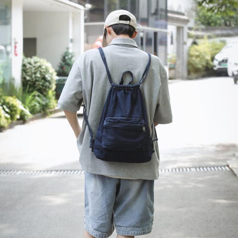 Повседневный рюкзак из джинсовой ткани большой вместимости со шнурком легкий универсальный новый стиль вестерн высокое качество