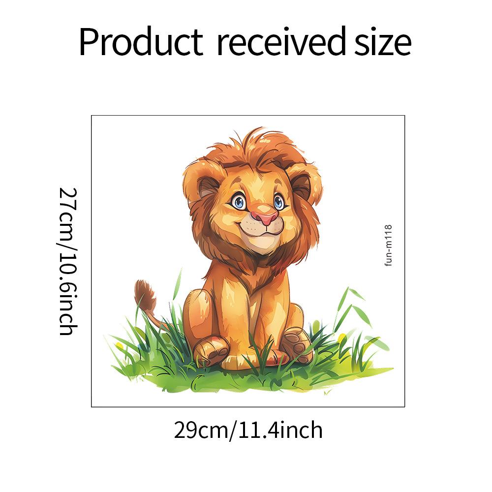 Playful Hand Painted Lion Cub in Grass Toilet and Wall Sticker Set Waterproof Self-Adhesive Removable Decal for Bathroom WC Decoration