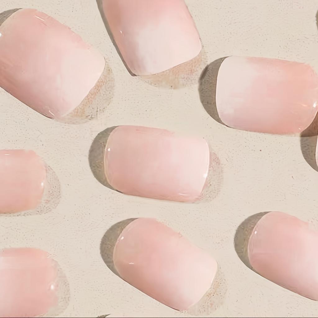 Набор из 24 элегантных розовых омбре накладных ногтей, короткие квадратные с глянцевым финишем, идеально подходит для модного нейл-арта, маникюра и декора