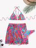 Women's Fashion Bikini Set 3 Pieces Multicolor Swimwear Set Padded Halter Backless Top High Cut Brief Lace Up Cover-up Swimsuit Sexy Bathing Suit