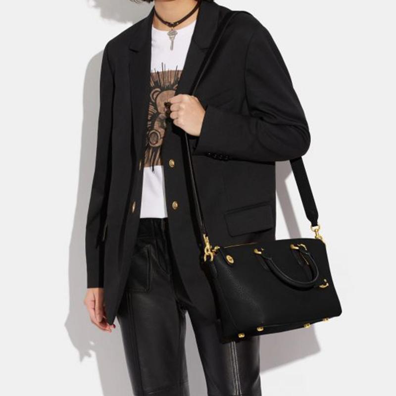 Новый кожаный портфель COACH Cara, сумка через плечо, сумка кроссбоди, женская черная сумка CE741-B4BK