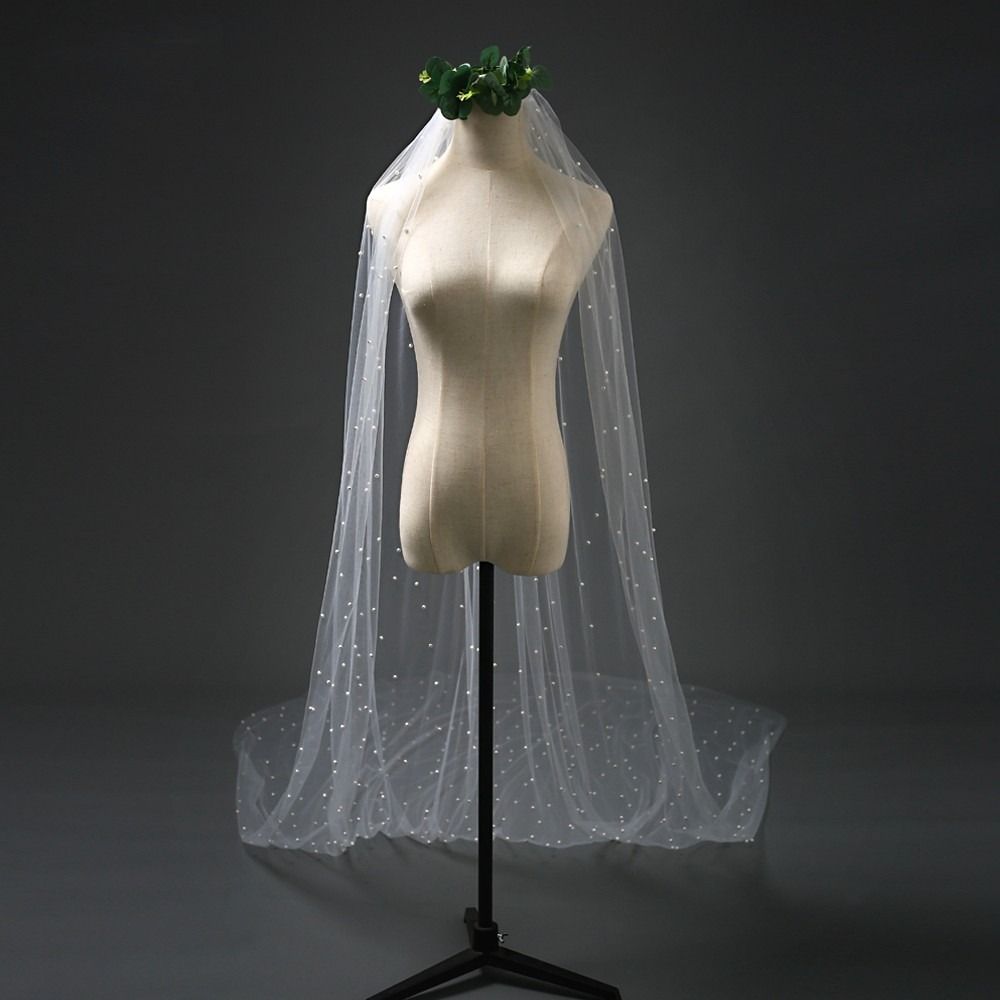 Фата новой длины с жемчугом, 1 ярусная фата с расческой, свадебные аксессуары