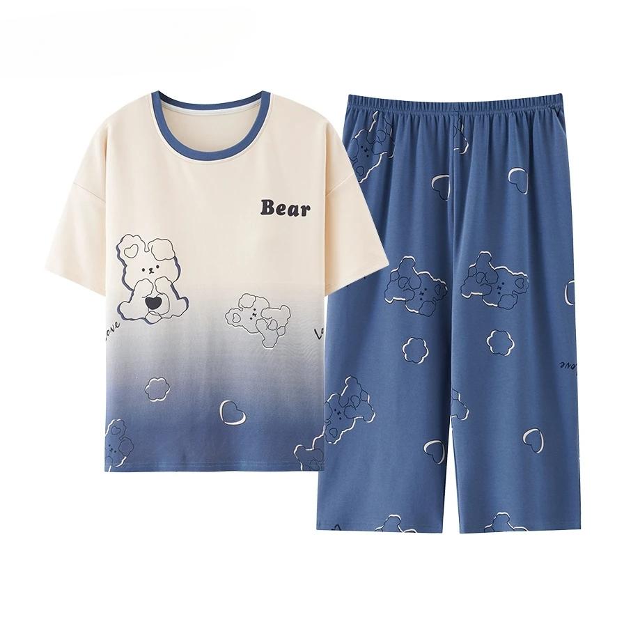 Летние пижамы-капри, милые пижамы с мультяшным принтом для женщин, модные пижамы, мягкие хлопковые пижамы, одежда для сна