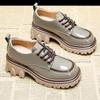 British Women Leather Shoes Lace-up Block Heel Platform Shoe Casual Loafers Autumn Thin Shoes Luxury Patent Leather Heels Lolita