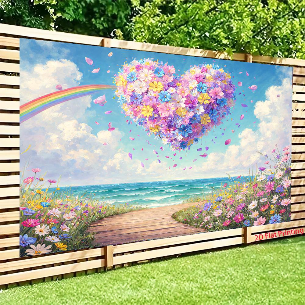 2D plane, 1 piece of flower field leading to the rainbow heart-shaped scene, suitable for large parties and outdoor activities