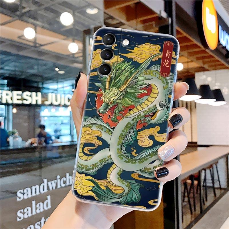 Рисунок дракона тигра птицы аниме прозрачный чехол для Samsung Galaxy S21 S20 FE S22 Ultra S10e S10 S9 Plus 5G мягкий чехол для телефона Coque