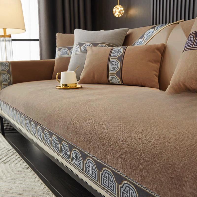Однотонный чехол на диван из шенилла в китайском стиле, декор для гостиной на все сезоны, нескользящий чехол на диван, диванное полотенце, коврик для дивана