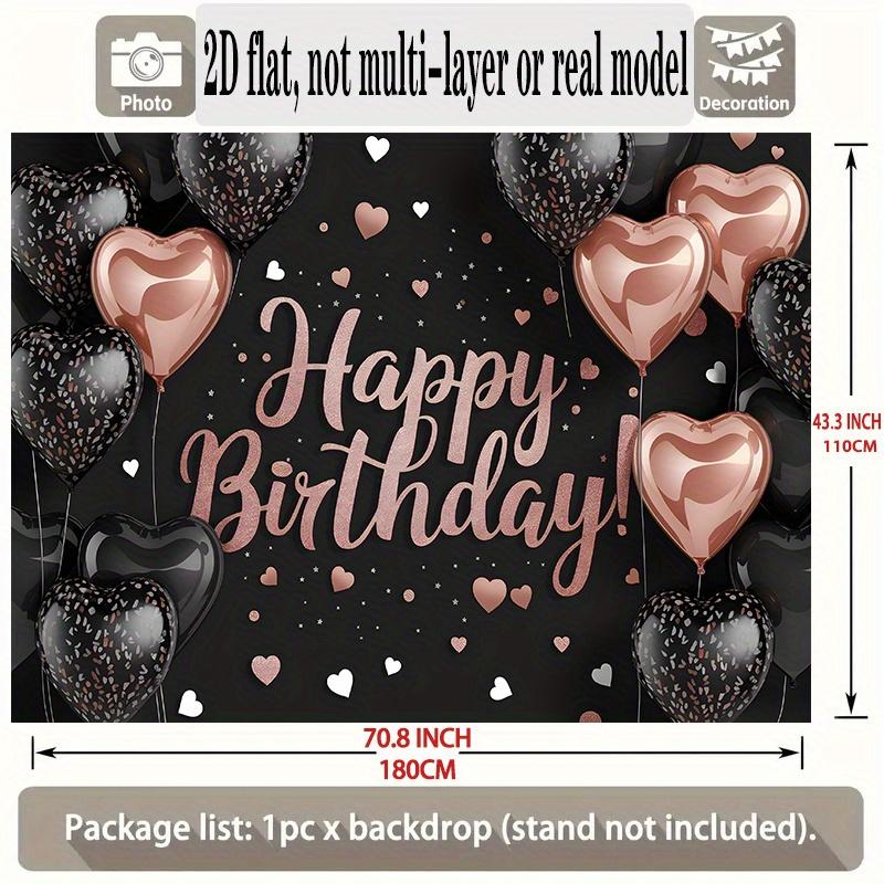 Birthday Party Backdrop Black Pink Polyester Banner Photo Booth Decoration