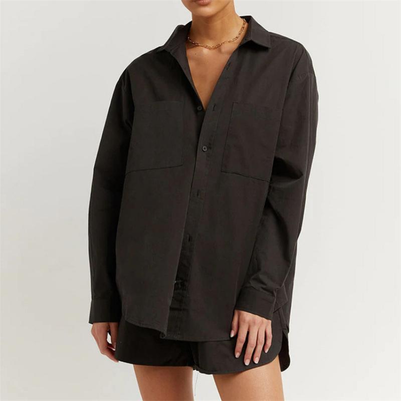 Рубашка с шортами, женский повседневный свободный кардиган с длинным рукавом, пижамный комплект из 3 предметов, осенний винтажный элегантный шикарный классический базовый пижамный комплект, домашняя одежда