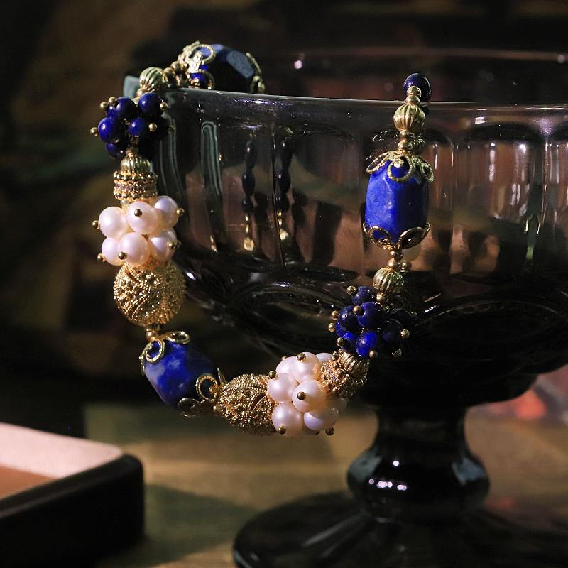 Natural Freshwater Pearl Necklace Handmade Fashion Lapis Lazuli Necklace for Banquet Wedding Women's Jewelry GN0622