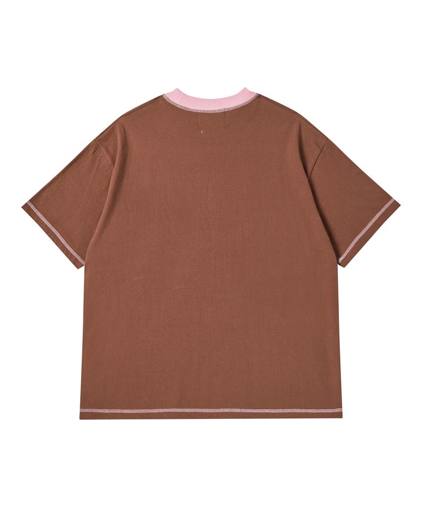 BEYOND CLOSET [Collection Line] Hand-Print Detail Cotton Short Sleeve T-Shirt Brown