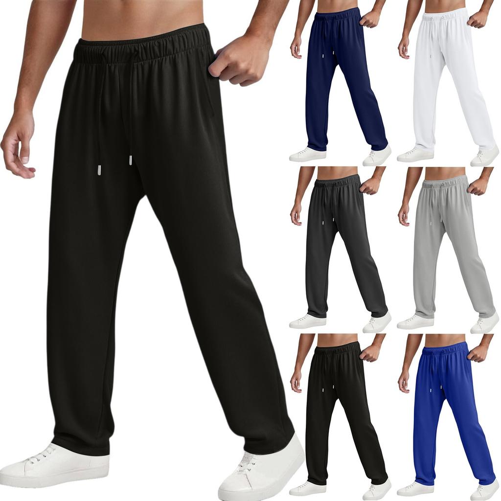 Men's Lightweight Open Top Sports Pants Straight Leg Fitness Casual Pants With Pockets