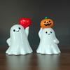 Halloween Ghost Figurine Cute Ghost Holding Heart/Pumpkin Statue Desktop Small Resin Ghost Ornament for Home Office Kitchen Tabletop Decor