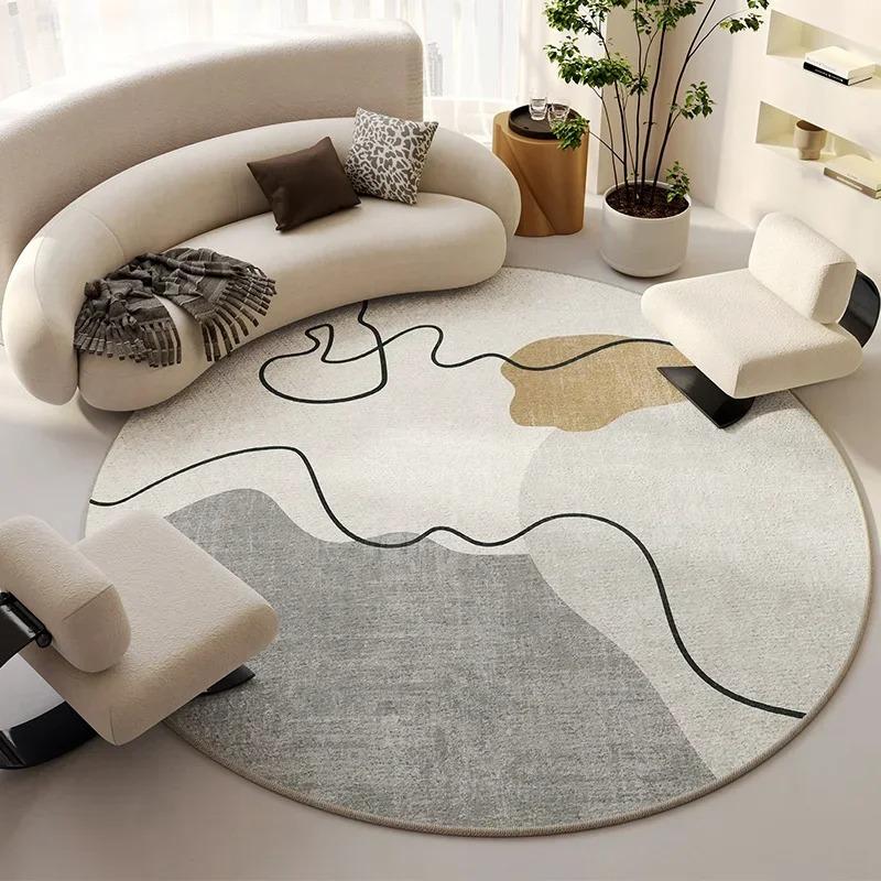 Nordic-style Cream Round Rug, Light Luxury Large Area Carpet for Living Room or Bedroom, Non-Slip Simple Floor Mat Durable