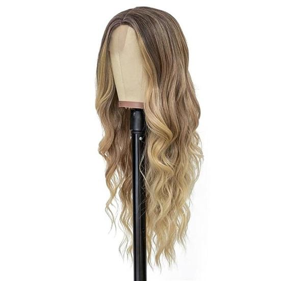 Женский длинный вьющийся парик, средняя часть, натуральные шелковистые термостойкие высокотемпературные волокна, передняя часть шнурка, волнистые черные коричневые синтетические волосы