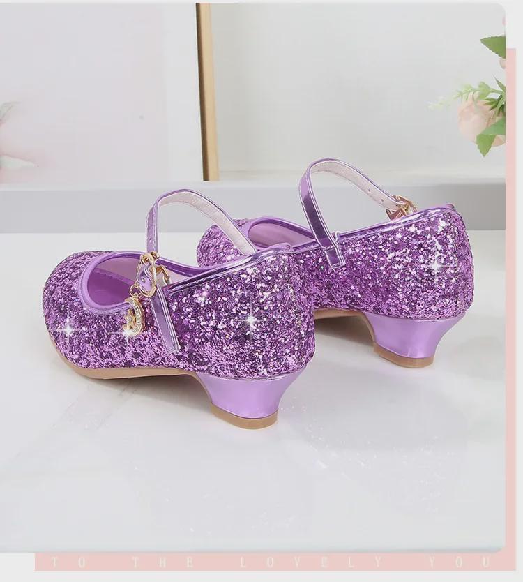 2025 Spring Girls' Rhinestone Sequin Princess Shoes - Solid Color Strap Buckle for Children's Performances