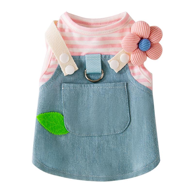 Denim Splicing Traction Skirt Spring and Summer Thin Cat Dress Anti-hair Silver Gradient Clothing Pet Clothes