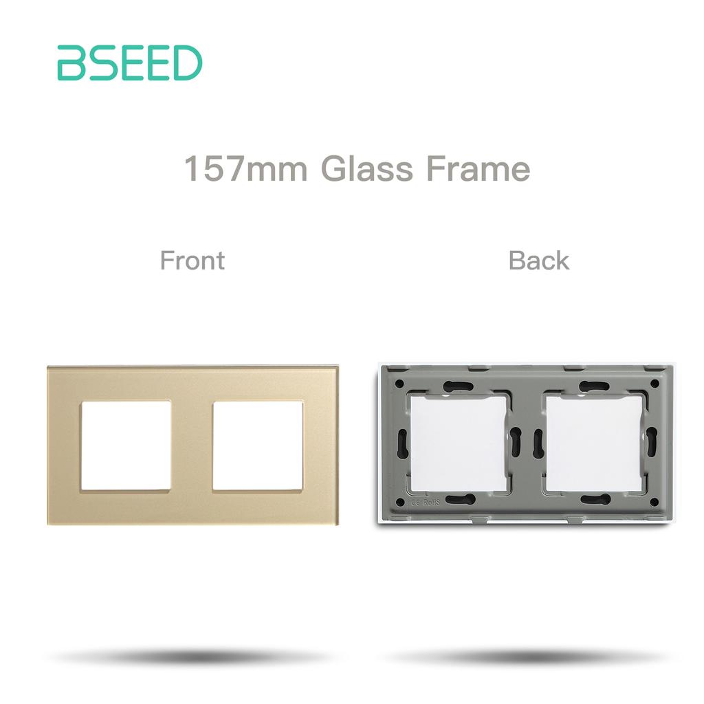 BSEED DIY EU Standard TV Satellite USB Sockets Button Switches With Crystal Glass Frame Panel Gold Home Improvement DIY Free
