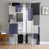 Geometric Navy Grey Black Abstract Sheer Curtains for Living Room Decoration Window Curtains Kitchen Tulle Voile Curtains