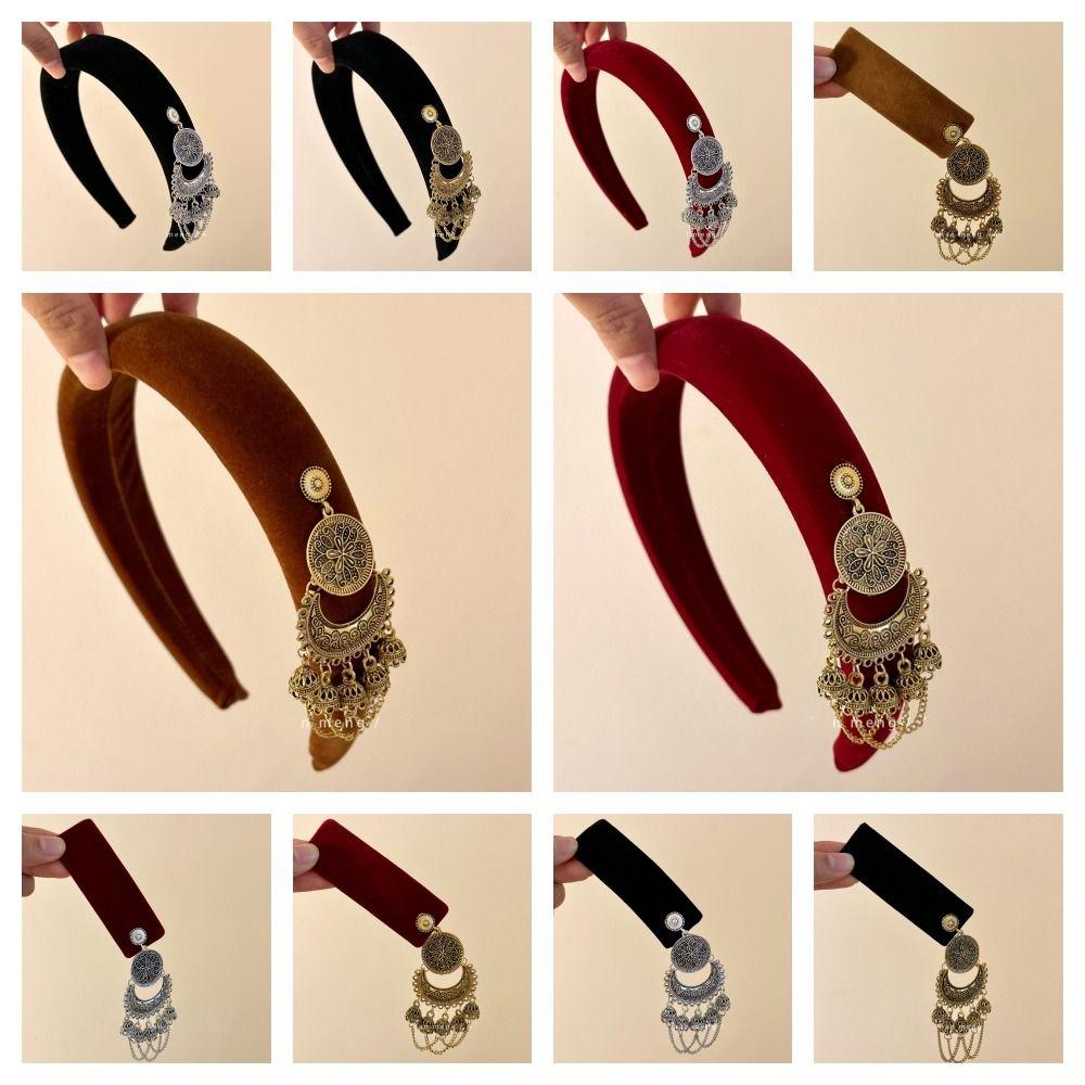 Ретро-повязка на голову с колокольчиком и кисточками, бархатная китайская боковая заколка, креативный этнический обруч для волос для женщин