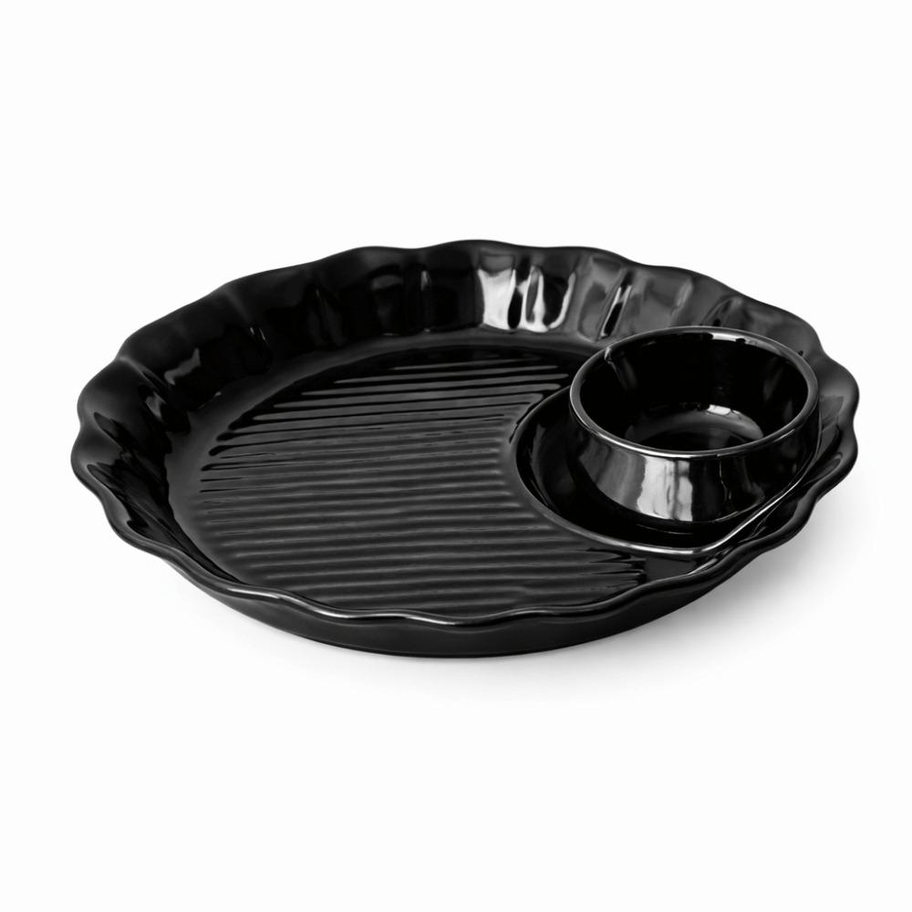 Минималистичные круглые керамические тарелки для пельменей Утолщенные Разделенные секции Сервировочные тарелки Рубчатый край Тарелка для закусок Кухня