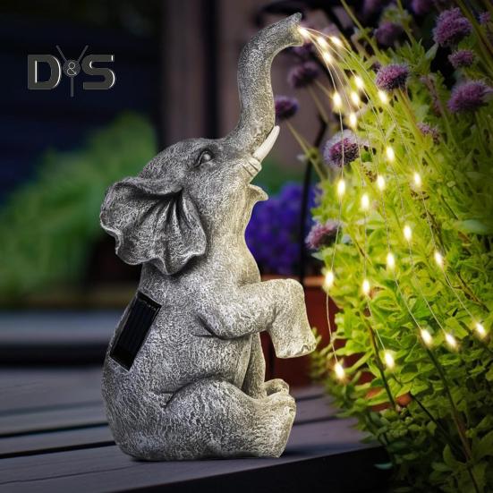 Садовая статуэтка слона на солнечных батареях, устойчивая к погодным условиям, дорожка для патио, светодиодная смоляная статуя слона, декоративная лампа, рождественский подарок